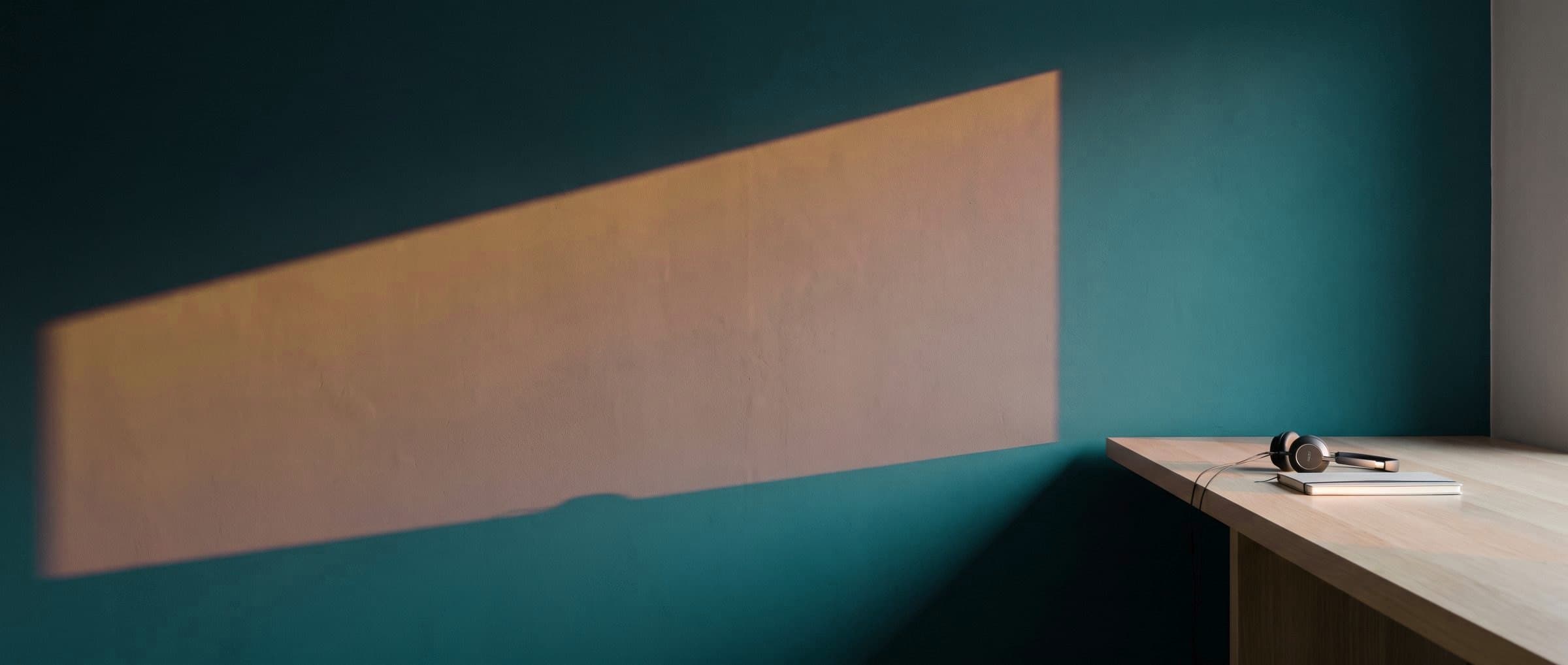 A headset resting on a desk at dusk
